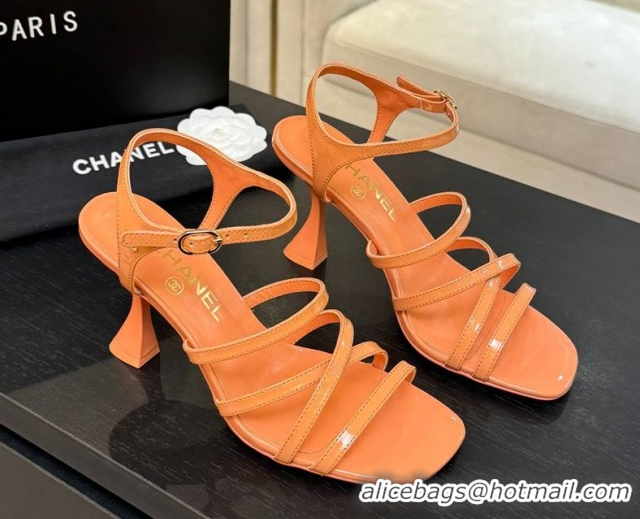 Luxurious Chanel Patent Calfskin Leather Heel Sandals 9cm G46901 Orange 2026