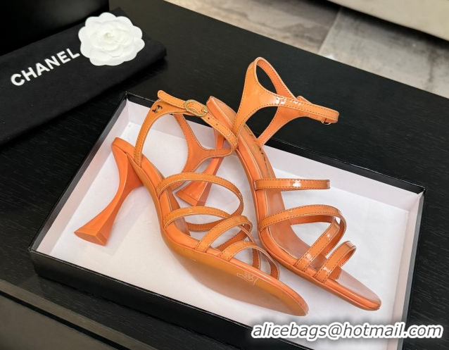 Luxurious Chanel Patent Calfskin Leather Heel Sandals 9cm G46901 Orange 2026