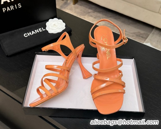 Luxurious Chanel Patent Calfskin Leather Heel Sandals 9cm G46901 Orange 2026