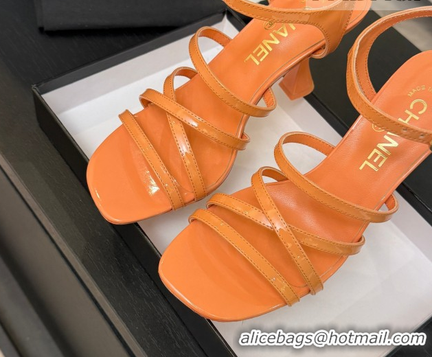 Luxurious Chanel Patent Calfskin Leather Heel Sandals 9cm G46901 Orange 2026
