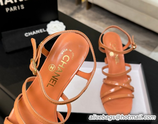 Luxurious Chanel Patent Calfskin Leather Heel Sandals 9cm G46901 Orange 2026