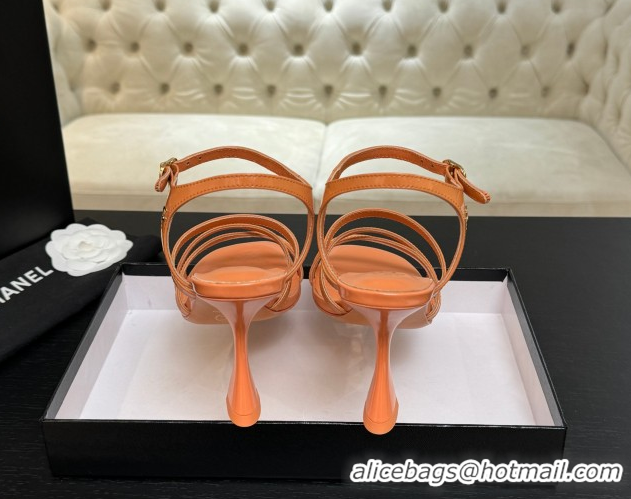 Luxurious Chanel Patent Calfskin Leather Heel Sandals 9cm G46901 Orange 2026