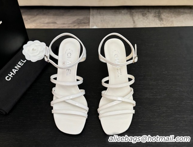 Most Popular Chanel Patent Calfskin Leather Heel Sandals 9cm G46901 White 2026