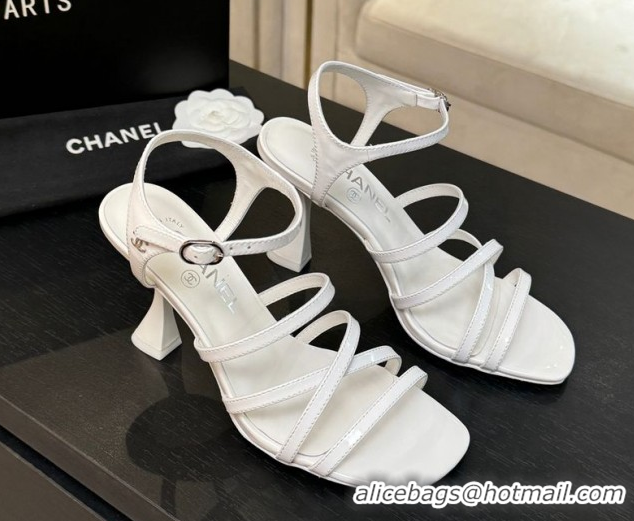 Most Popular Chanel Patent Calfskin Leather Heel Sandals 9cm G46901 White 2026