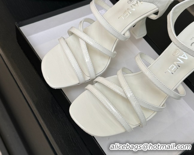 Most Popular Chanel Patent Calfskin Leather Heel Sandals 9cm G46901 White 2026