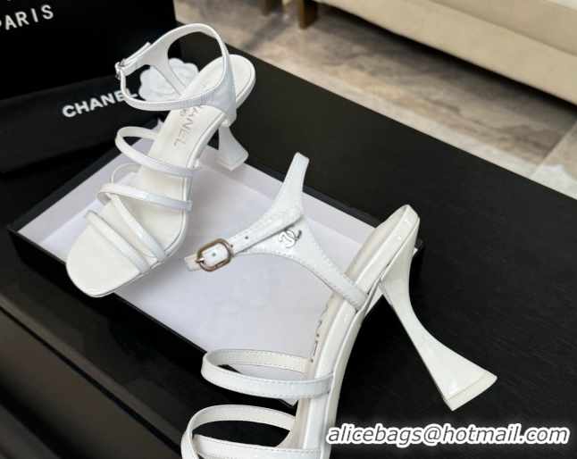 Most Popular Chanel Patent Calfskin Leather Heel Sandals 9cm G46901 White 2026