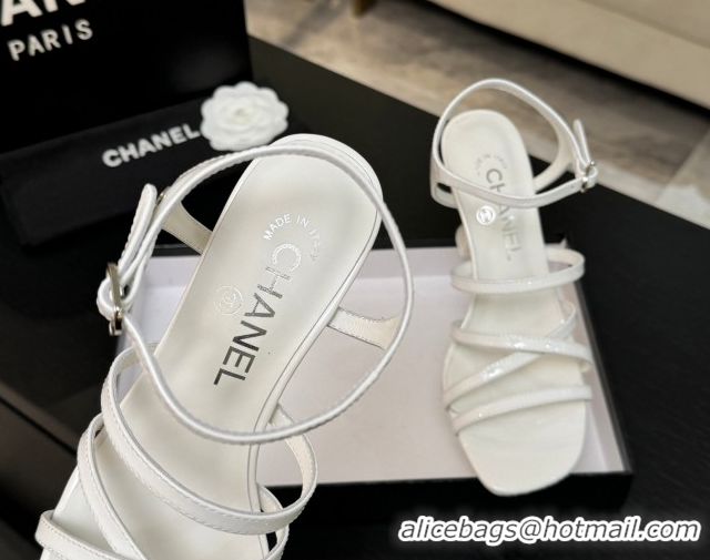 Most Popular Chanel Patent Calfskin Leather Heel Sandals 9cm G46901 White 2026