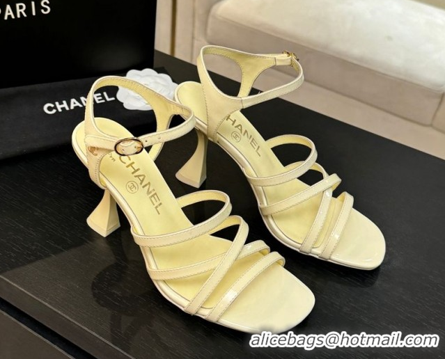 Good Looking Chanel Patent Calfskin Leather Heel Sandals 9cm G46901 Yellow 2026