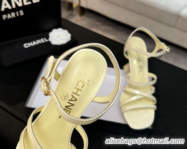 Good Looking Chanel Patent Calfskin Leather Heel Sandals 9cm G46901 Yellow 2026