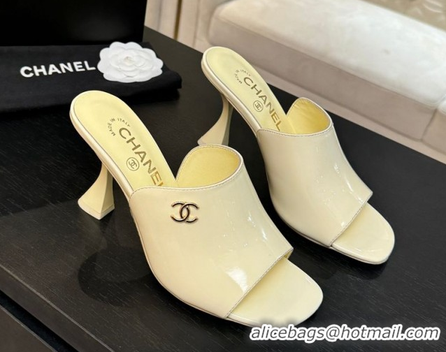 Sumptuous Chanel Patent Calfskin Leather Heel Slides Sandal 9cm G46904 Yellow 2026
