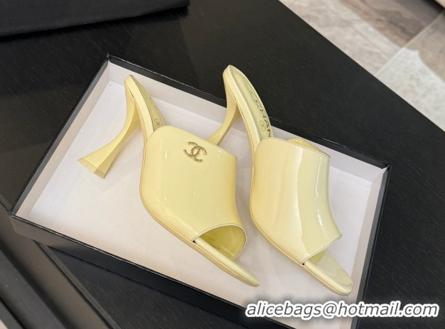 Sumptuous Chanel Patent Calfskin Leather Heel Slides Sandal 9cm G46904 Yellow 2026