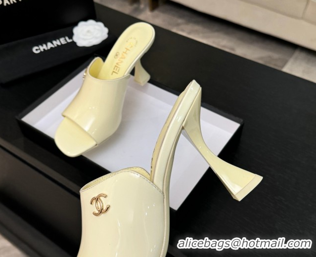 Sumptuous Chanel Patent Calfskin Leather Heel Slides Sandal 9cm G46904 Yellow 2026