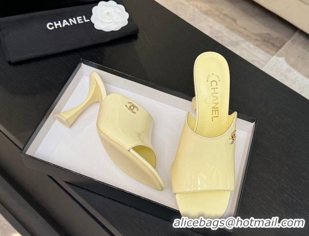 Sumptuous Chanel Patent Calfskin Leather Heel Slides Sandal 9cm G46904 Yellow 2026