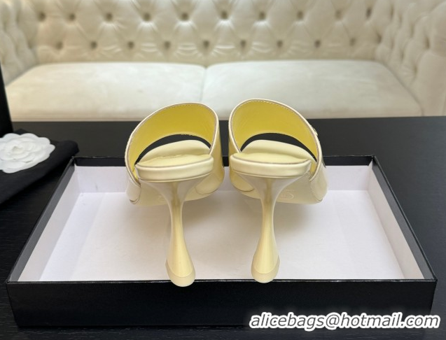 Sumptuous Chanel Patent Calfskin Leather Heel Slides Sandal 9cm G46904 Yellow 2026