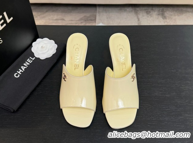 Sumptuous Chanel Patent Calfskin Leather Heel Slides Sandal 9cm G46904 Yellow 2026