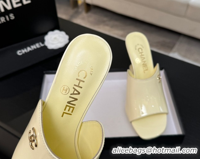 Sumptuous Chanel Patent Calfskin Leather Heel Slides Sandal 9cm G46904 Yellow 2026