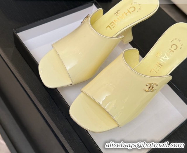 Sumptuous Chanel Patent Calfskin Leather Heel Slides Sandal 9cm G46904 Yellow 2026