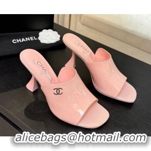 Stylish Chanel Patent Calfskin Leather Heel Slides Sandal 9cm G46904 Pink 2026