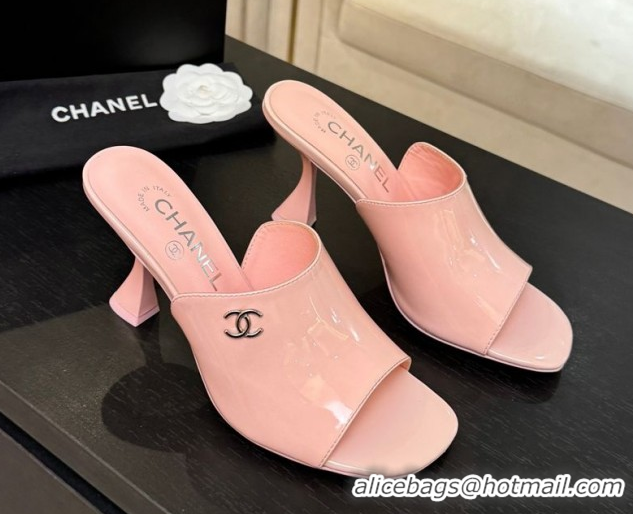 Stylish Chanel Patent Calfskin Leather Heel Slides Sandal 9cm G46904 Pink 2026