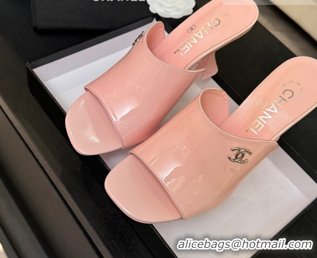 Stylish Chanel Patent Calfskin Leather Heel Slides Sandal 9cm G46904 Pink 2026