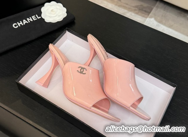 Stylish Chanel Patent Calfskin Leather Heel Slides Sandal 9cm G46904 Pink 2026