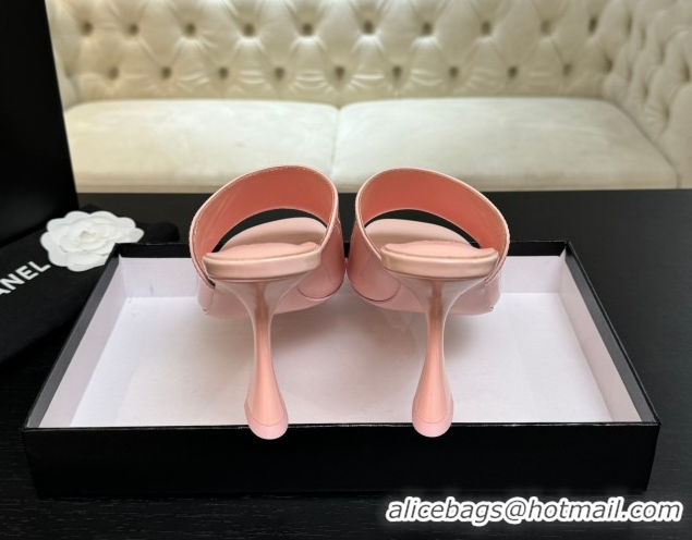 Stylish Chanel Patent Calfskin Leather Heel Slides Sandal 9cm G46904 Pink 2026