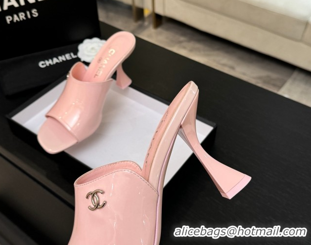 Stylish Chanel Patent Calfskin Leather Heel Slides Sandal 9cm G46904 Pink 2026