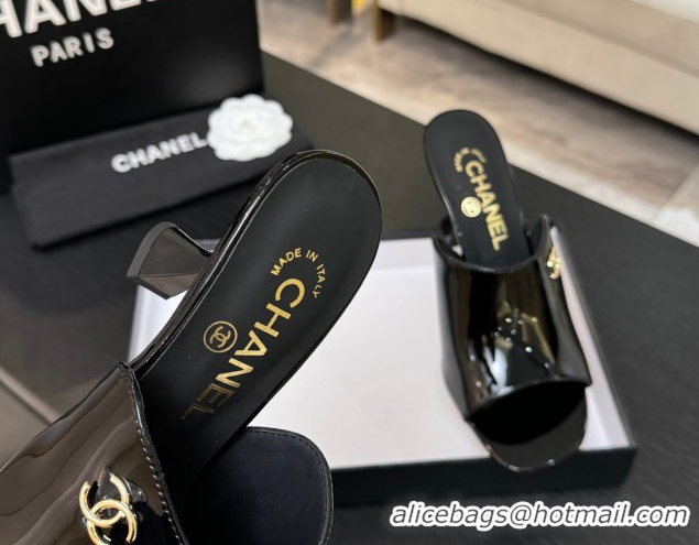 Best Grade Chanel Patent Calfskin Leather Heel Slides Sandal 9cm G46904 Black 2026