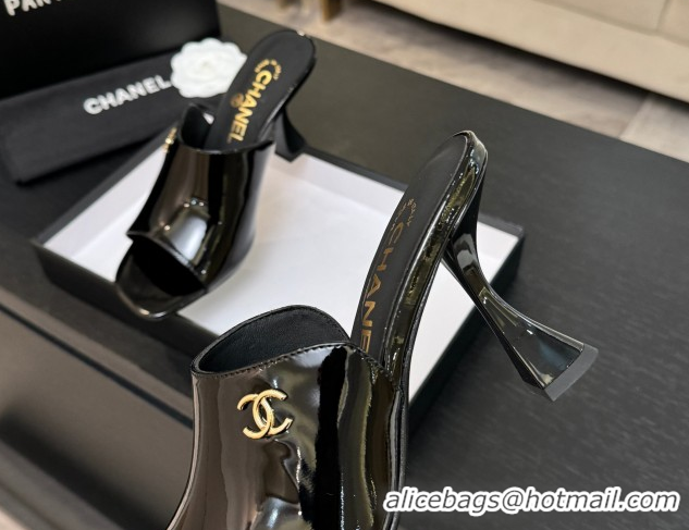 Best Grade Chanel Patent Calfskin Leather Heel Slides Sandal 9cm G46904 Black 2026