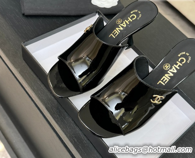 Best Grade Chanel Patent Calfskin Leather Heel Slides Sandal 9cm G46904 Black 2026