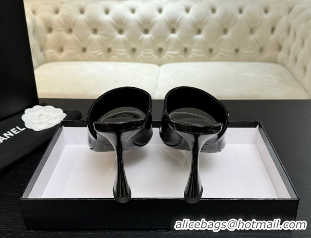 Best Grade Chanel Patent Calfskin Leather Heel Slides Sandal 9cm G46904 Black 2026