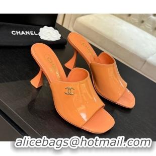 Classic Hot Chanel Patent Calfskin Leather Heel Slides Sandal 9cm G46904 Orange 2026
