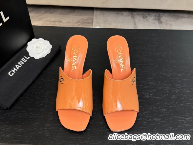 Classic Hot Chanel Patent Calfskin Leather Heel Slides Sandal 9cm G46904 Orange 2026