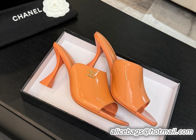 Classic Hot Chanel Patent Calfskin Leather Heel Slides Sandal 9cm G46904 Orange 2026