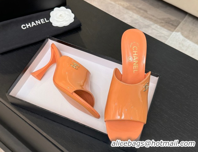 Classic Hot Chanel Patent Calfskin Leather Heel Slides Sandal 9cm G46904 Orange 2026