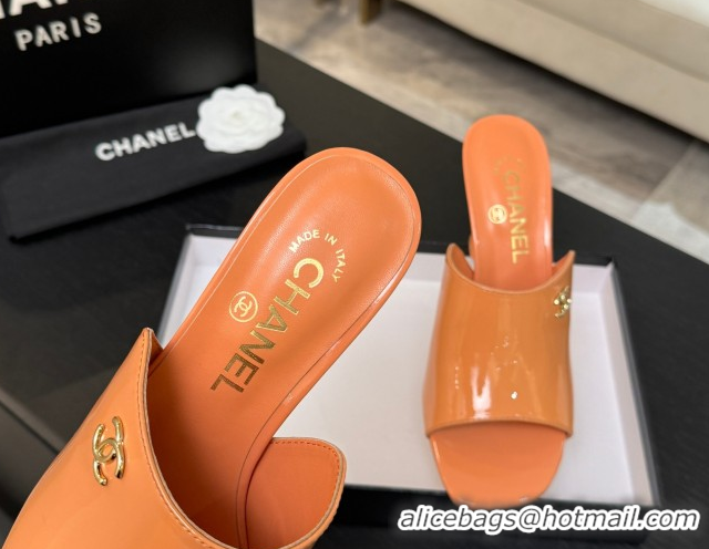 Classic Hot Chanel Patent Calfskin Leather Heel Slides Sandal 9cm G46904 Orange 2026