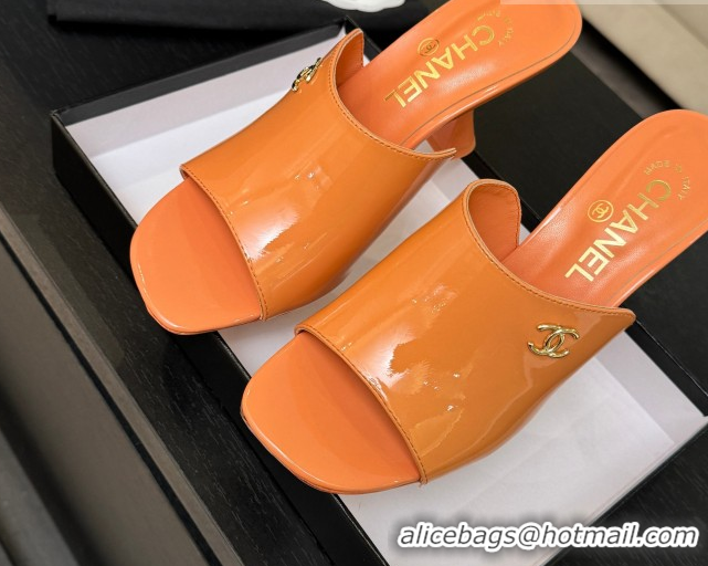 Classic Hot Chanel Patent Calfskin Leather Heel Slides Sandal 9cm G46904 Orange 2026