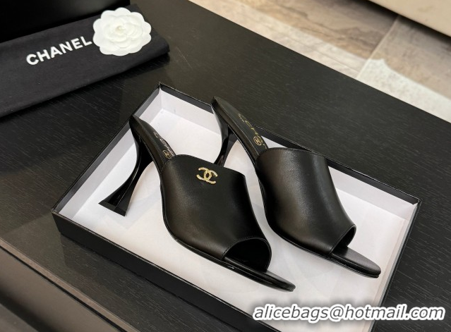 Sophisticated Chanel Calfskin Leather Heel Slides Sandal 9cm G46904 Black 2026