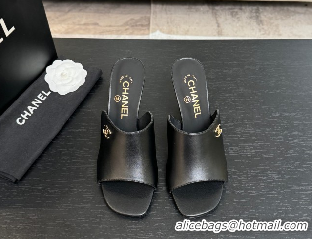 Sophisticated Chanel Calfskin Leather Heel Slides Sandal 9cm G46904 Black 2026