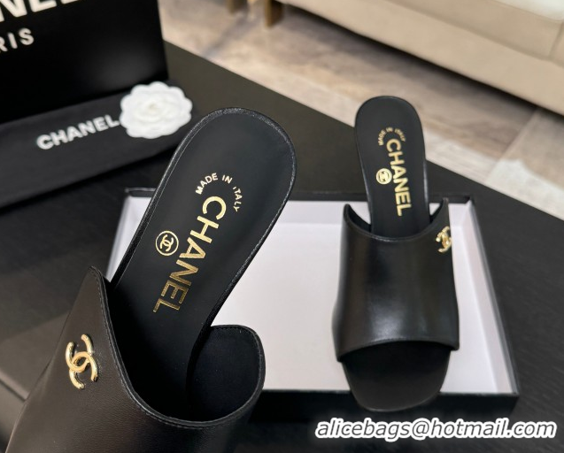 Sophisticated Chanel Calfskin Leather Heel Slides Sandal 9cm G46904 Black 2026
