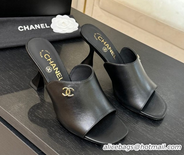 Sophisticated Chanel Calfskin Leather Heel Slides Sandal 9cm G46904 Black 2026