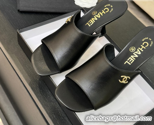 Sophisticated Chanel Calfskin Leather Heel Slides Sandal 9cm G46904 Black 2026