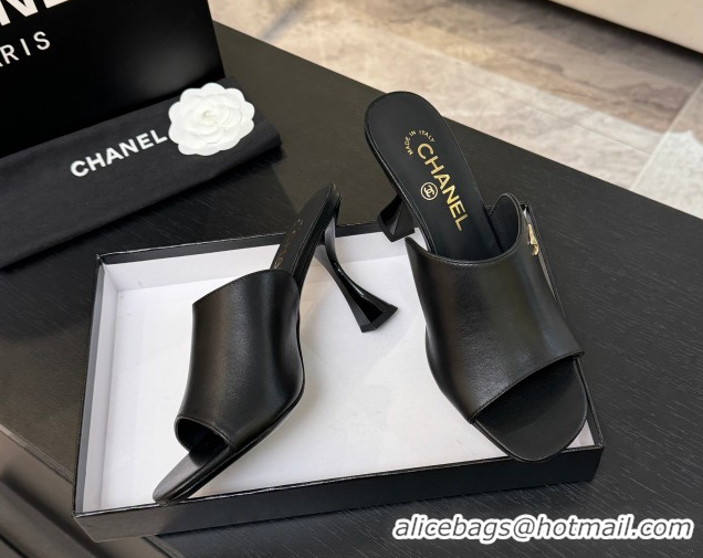 Sophisticated Chanel Calfskin Leather Heel Slides Sandal 9cm G46904 Black 2026