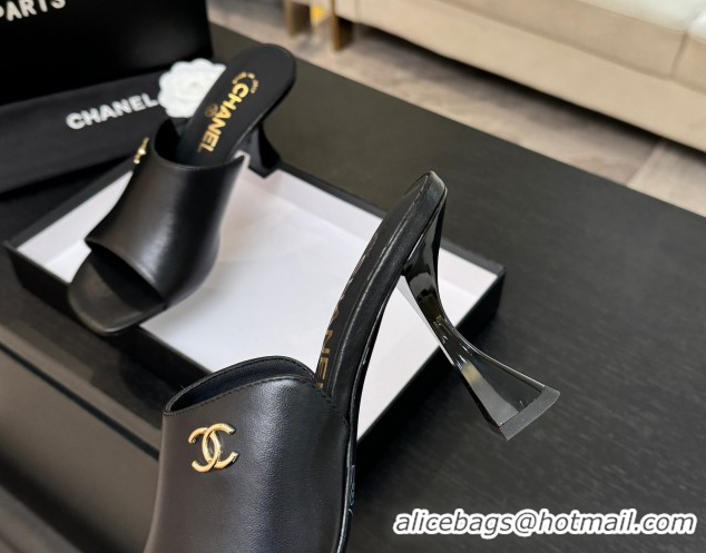 Sophisticated Chanel Calfskin Leather Heel Slides Sandal 9cm G46904 Black 2026