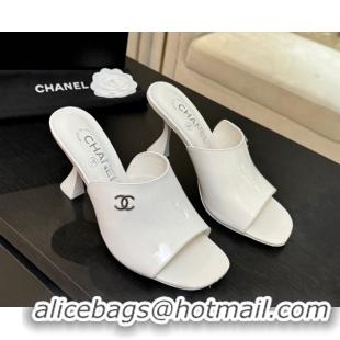Duplicate Chanel Patent Calfskin Leather Heel Slides Sandal 9cm G46904 White 2026