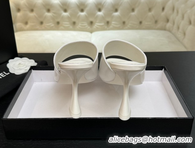 Duplicate Chanel Patent Calfskin Leather Heel Slides Sandal 9cm G46904 White 2026