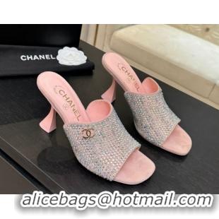 Best Price Chanel Suede & Strass Heel Slides Sandal 9cm G46904 Pink 2026