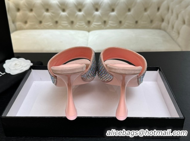 Best Price Chanel Suede & Strass Heel Slides Sandal 9cm G46904 Pink 2026