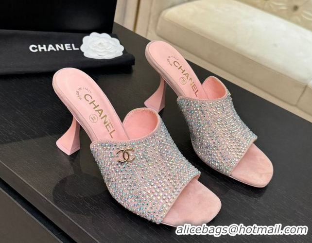 Best Price Chanel Suede & Strass Heel Slides Sandal 9cm G46904 Pink 2026