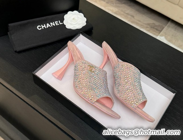 Best Price Chanel Suede & Strass Heel Slides Sandal 9cm G46904 Pink 2026